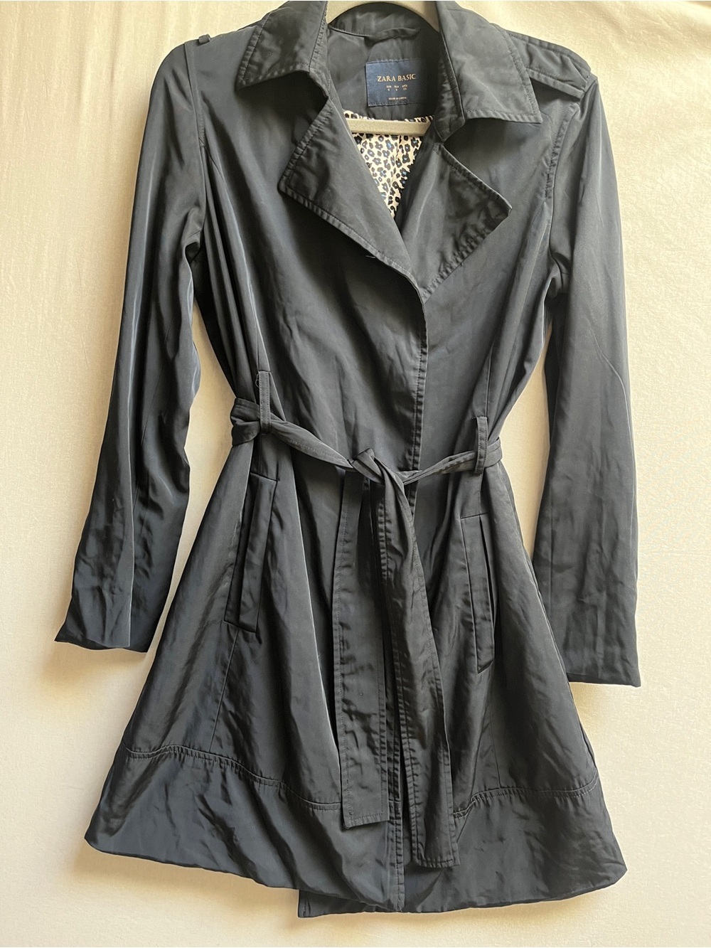 Zara Basic Black Trench Coat with Tie Belt S